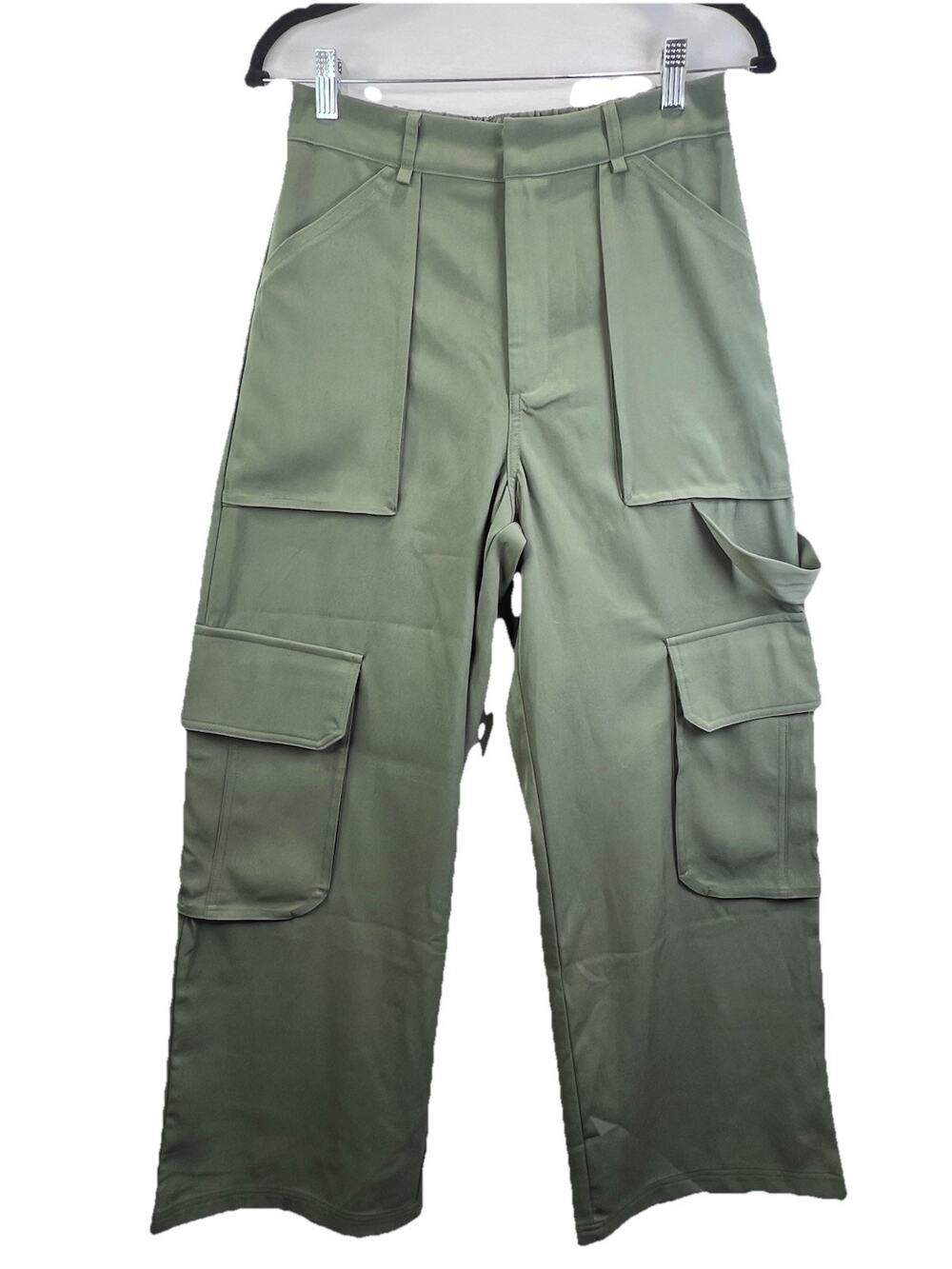 Aaron & Amber Women’s Green Cargo Pants Sz S Baggy Wide Leg Skater Elastic Waist